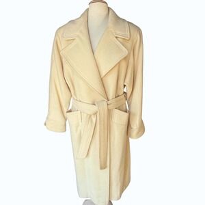 Loring Womens Ivory Wool Belted Trench Coat 10 USA Preppy Money French Girl READ